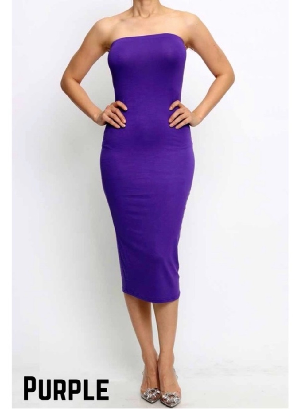 Strapless Purple Bodycon Midi Dress